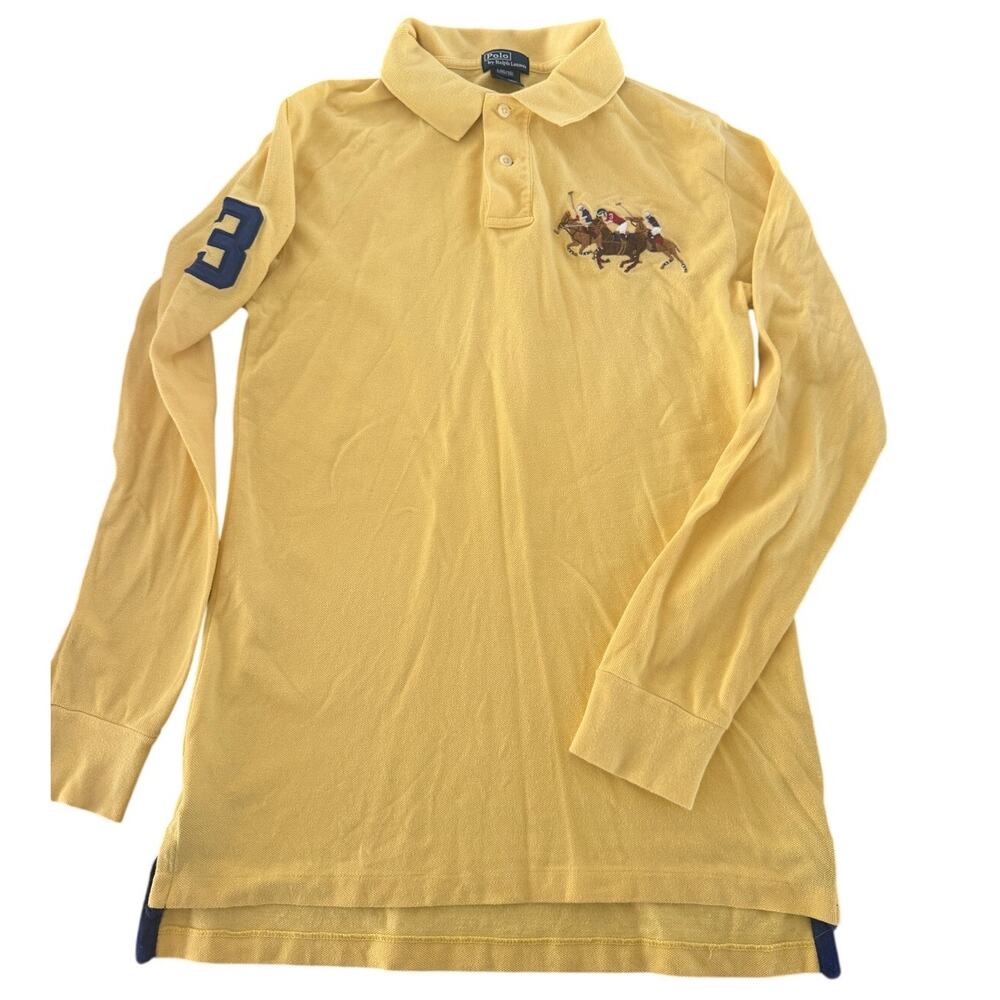 Polo Ralph Lauren Boys L 16/18 Yellow Triple Pony Long Sleeve Polo Shirt #3